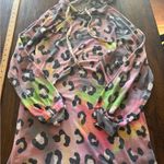 White Birch  Colorful Leopard Print Hoodie Tunic L Photo 0