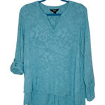 Vera Wang Simply Vera Sutton Blue Jacquard Asymmetric Hem Blouse Photo 0