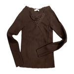 Sandro Paris Ribbed Lace Up V Neck Long Sleeve Sweater Top Black size M Size M Photo 0