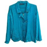 Mureli women's XL blue all over floral 100% silk full zip button windbreaker Photo 0
