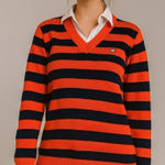 VTG Ralph Lauren Polo Jeans Company Knit Sweater L Orange Blue Striped Preppy Size L Photo 0