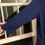 NYDJ size large navy 3/4 sleeve stretchy jersey in front and chiffon like back Photo 5