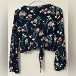 American Eagle  size small cropped wrap deep v neck tie front blouse bell sleeves Photo 4