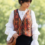 Free People  Gemini Quilted Vest M Folk Boho Festival Cottage Core Enchanted Photo 0