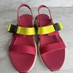 Sorel Sandals Womens Size 8.5 Pink Neon Yellow Platform Slingback Buckle Sport Photo 8