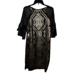 Venus Black & Metallic Sequin Velvet Dress with Sheer Sleeves NWT Photo 4