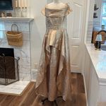 Ricki Freeman for Teri Jon peplum off shoulder gold maxi formal dress Size 16 Photo 5