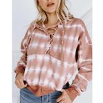 Free People  FP Movement Tie Dye Believer Lace Up Sweatshirt Mauve & White XS Photo 2