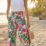 West Loop Wide Leg Pants Womens XL Tropical Floral Beach Vacation Resort Boho Photo 1