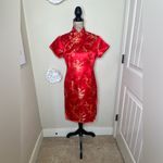 NTM: Vintage Golden Dragon Silk Red & Gold Floral Cheongsam Quito Dress Sz L Photo 1