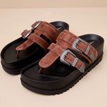 Lulus D'Amelio Footwear Nyra Cognac Suede Leather Buckle Flatform Sandals 6.5 Photo 1