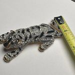 Large Tiger Striped Wild Cat Rhinestone Gold Tone Black Enamel Brooch Pin Photo 4