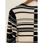 St. John  Collection Graphic Stripe 100% Wool Long Sleeve Maxi Dress Black Beige S Photo 14