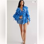 Free People x Fillyboo Lotus Ruffles Buttondown Ribbon Trim Mini Dress Tunic Blue Size XS Photo 1