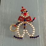Fun Loving Clown! Rhinestone Vintage Brooch Red White & Blue Multiple Photo 5