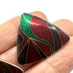 Red green and brown triangle post earrings Photo 3
