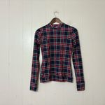Ganni Blue Red Plaid Heavy Long Sleeve Top Size 34 Photo 2