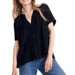 Madewell  Shirt Women Small Black Seamed Popover Tiered Swing Blouse Boho Peasant Photo 6