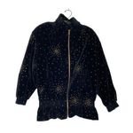 Portrait Vintage Black & Metallic Gold Fleck Peplum Velour Jacket Zipper Sz Lg Photo 0