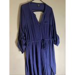 Torrid Blue Knit Dress Elastic Waist Keyhole Back Roll Tab Sleeve 1X Photo 1