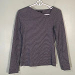 Kate Spade  Saturday Shirt Black Gray Striped Asymmetrical Neck size XS‎ Photo 0