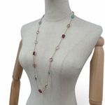 Time and Tru Long Rhinestone Layering Necklace Pink Blue Stones Statement Gold Photo 3