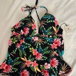 Shade & Shore Black tropical Halter Tankini Top sz 36B push-up NWT Photo 0