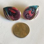 Vintage Purple Pink & Teal Shimmer Swirl Enamel Pierced Earrings Photo 1