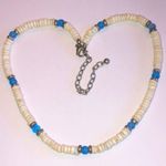 Off White Puka Shell Blue Moon Glow Beaded Boho Retro Necklace Photo 0