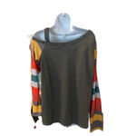Boutique Y2k Striped Off shoulder Long Sleeve Shirt casual Multicolor boatneck medium Photo 2