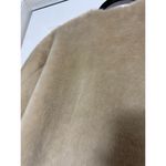 H&M  Cream Beige Faux Fur Suede Lined Coat Black Contrast Waist Tie Size Large Photo 9