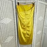 Cache Caché Yellow Satin Strapless Ruched Bodycon Cocktail Dress Photo 11