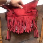 Burberry  Belgrove Red Fringe Suede‎ Leather Nova Check Bucket Bag Crossbody Photo 6