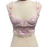 For Love & Lemons Embroidered Hearts Bustier Bra Pink XS NEW NWT Ruffle Bows Photo 0