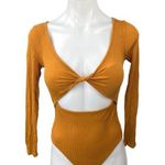 Urban Outfitters  Out From Under Brown Ribbed Twist Front Cutout Bodysuit Top XS Photo 0
