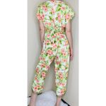 First Vision By Shirin Vintage First Vision Green & Pink Hibiscus Floral Tropical Sequin Pant Shirt Set Photo 5