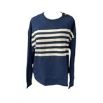 J.Crew  Women's Striped Button-Shoulder Crewneck Pullover Sz L‎ Blue Long Sleeve Photo 5