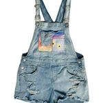 Almost Famous Juniors  Hand Painted Denim Shortalls Bib Overall Shorts Stretch L Photo 0