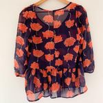 Needle & Thread Sheer Floral Orange & Blue Blouse Photo 1