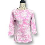 J. McLaughlin S Pink White Floral Peacock Print Catalina Top Artsy Barbie Preppy Photo 6