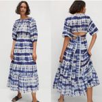 Mango  MNG Blue Tie Dye Open Back Puff Sleeve Cotton Maxi Dress 8 Photo 4