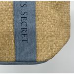 Victoria's Secret Straw Beach Tote Bag Large Weekender Travel Logo Blue Beige Photo 2
