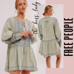Free People jacket or mini dress denim pleated cover-up cotton linen blend Photo 6