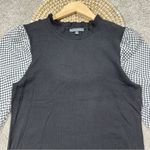 Adrianna Papell  Sweater Blouse 3/4 Balloon Sleeve Gingham Ruffle Neck in Black M Photo 1
