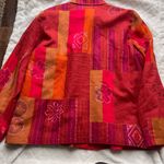 Alfred Dunner  Women’s Red Patchwork Beaded Stitched Linen Button Up Jacket Sz 14 Photo 5