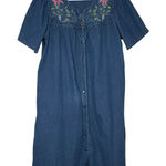LA CERA Denim Dress Floral Embroidered Button Front Midi Women's Medium Blue Size undefined Photo 0
