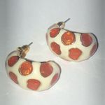 Kenneth Jay Lane Signed KJL China White and Orange Giraffe Print Dot Earrings White Photo 4