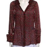 Alice + Olivia  Black Red Heart Print Silk Blend Blouse Button Down Sheer Sz M Photo 3