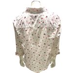 Christopher & Banks  Petite Medium White Button Up Shirt Pink Red Heart Print Top Photo 3