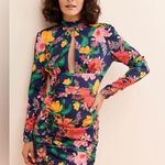Finders Keepers Anthropologie Navy Floral Mini Ruched Dress Size 6 Photo 0